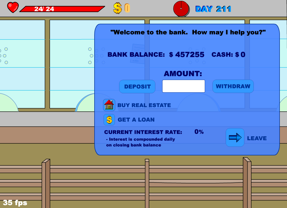 Stick RPG Complete - wnętrze banku - aktualizacja stanu ilości pieniędzy.