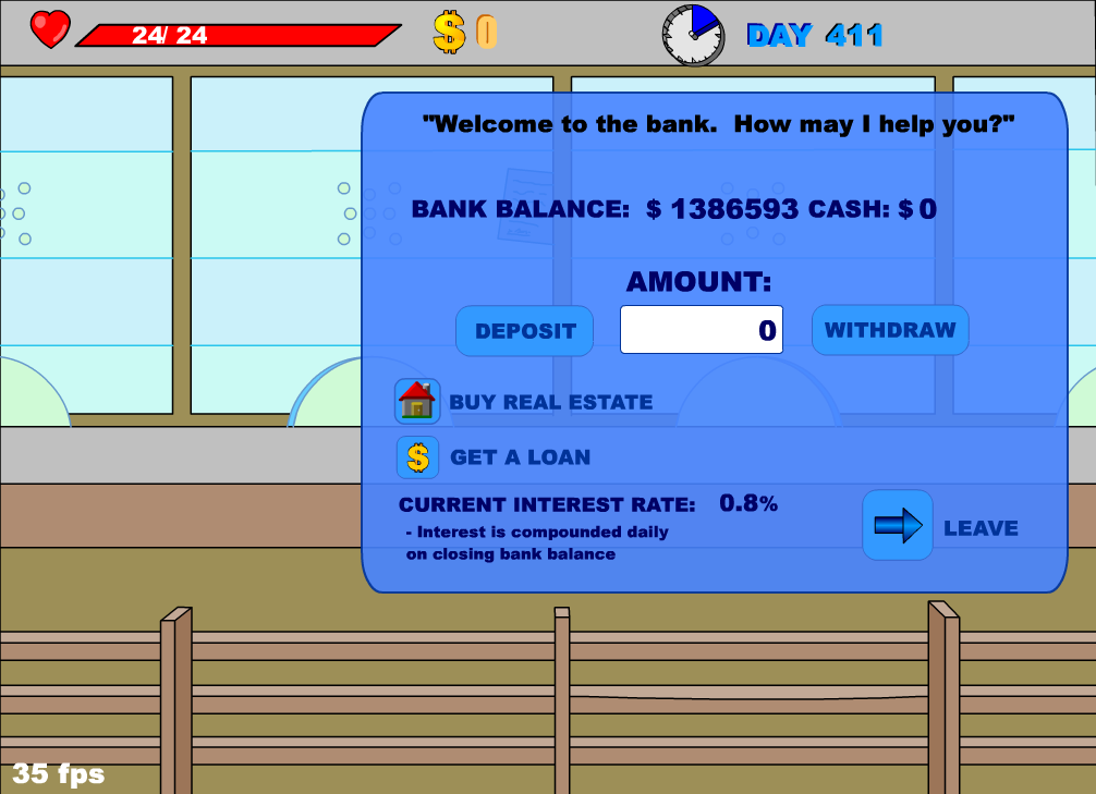 Stick RPG Complete - wnętrze banku - aktualizacja stanu ilości pieniędzy.